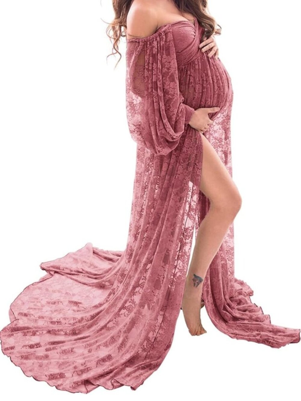 Dusty Rose Lace Maternity Dress